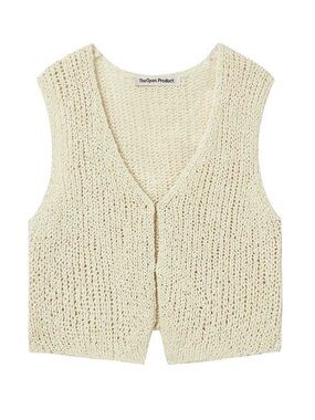 TheOpen OPEN YY V-NECK KNIT VEST Women’s Cream Knit Open-Front Vest. One size .